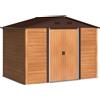 Casetta Da Giardino In Acciaio Effetto Legno E Doppie Porte Scorrevoli, 278x195x215 Cm, Marrone