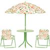 Set Da Giardino Per Bambini 2-5 Anni Con Tavolino Rotondo, 2 Sedie Pieghevoli E Un Ombrellone, Verde