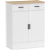 Credenza Moderna 2 Cassetti E Armadietto 2 Ante, Ripiano Interno Regolabile, Bianco E Legno