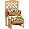 Fioriera Da Esterno A Mezza Botte In Legno D'abete Con Design Verticale Rialzato, 45x45x80 cm