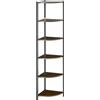 Libreria Moderna Angolare A 6 Ripiani In Metallo E Mdf, 34x34x166cm, Marrone E Nero