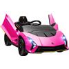 Macchina Elettrica Bambini 3-6 Anni 12v Lamborghini Autentica Con 2 Motori, Porta A Forbice, Sospensioni, Rosa