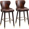 Set 2 Sgabelli Da Bar Alti In Stile Industriale Con Schienale E Poggiapiedi, Seduta In Finta Pelle E Gambe In Legno, Sgabelli Vintage Per Cucina E ri