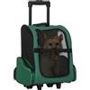Trasportino Zaino 2 In 1 Per Cani E Gatti Con Tasche Laterali, Maniglia Telescopica E Ruote, 42x25x55cm, Verde