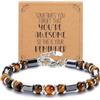 JSDDE Bracciale protettivo da uomo in pietra occhio di tigre, charm esagono | 6 mm Bracciale perle pietra e cristallo occhio di tigre con fascino esagono ematite unisex gioielli spirituali uomo ragazzo