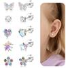 DAILI Orecchini per bambine, ipoallergenici, con retro piatto, in titanio, leggeri, con fiocco rosa, farfalla, cuore, fiore, zirconia cubica, per orecchie sensibili