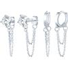 MICYUMI Donna S925 Orecchini in Argento Sterling 2 Paia Orecchini a Catena Zirconia Cubica Orecchini a Catena Orecchini a Cerchio (Piccola Dimensione)