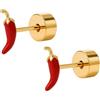 Jewlure 1 paio di orecchini a perno da donna, in rame, smaltati, a forma di mini peperoncino, placcati in oro, 6 mm, graziosi orecchini a perno con retro a vite, divertenti gioielli per uso quotidiano, feste