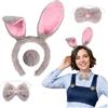 YUSHWENPTY Accessori Coniglio Costume 4 Pezzi Costume Coniglio Donna Orecchie Coniglio Cerchietto Coda Papillon Naso per Halloween, Cosplay, Carnevale, Pasqua