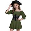 Generisch Costume da pirata per bambini, corsetto per carnevale, abito medievale | Costume da pirata da ragazza, 2 pezzi, spalle scoperte, con cintura, per Halloween, cosplay, carnevale, 4-14 anni