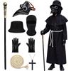 Tutukyle Costume da dottore della peste, 8 pezzi, per bambini, spaventoso costume di | Accessori per medico della peste, maschera da uccello, maschera da medico della peste, mantello per bambini