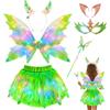 JUNUNDJING Ali Fata LED per Donna, Ali da Fata con Tutù LED Cerchietto Bacchetta Magica e Orecchie da Elfo, Ala Pieghevoli e Leggere per Halloween Carnevale Cosplay Gioco Festa