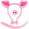 MAOSHYMS Set Accessori Costume Maiale Rosa con Fascia Orecchie, Naso, Coda, Papillon | Accessori Costume per Adulto Halloween Carnevale Pasqua Cosplay Animale Festa