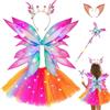 JUNUNDJING Ali Fata LED per Donna, Ali da Fata con Tutù LED Cerchietto Bacchetta Magica e Orecchie da Elfo, Ala Pieghevoli e Leggere per Halloween Carnevale Cosplay Gioco Festa
