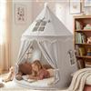 ALRITHO® Tenda da gioco per bambini in morbido cotone silky, colore grigio, 110 x 110 x 130 cm, tenda per bambini per interni con effetto TripleAir, comodo tappetino da pavimento e borsa per il