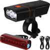 VILLCASE Luce Anteriore per Bicicletta USB Ricaricabile 2400mah Nero | Tre Modalità di Illuminazione, Supporto Ruotabile, Silicone ABS PC, per Ciclisti e Spostamenti Notturni