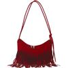 CORIOS Borsa a Mano con Frange da Donna Borsa a Spalla a Tracolla in Pelle Scamosciata Hippie Occidentale Borsa Messenger Ascellare Retro Elegante Tote per Lavoro Shopping Viaggio Rosso