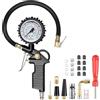 Behiruch Manometro per Pneumatici 220PSI Pistola Digitale per Pneumatici e Compressore con 8 Tappi Valvola 2 Ugelli 1 Valvola Francese 1 Stelo di Prolunga in Metallo 90 Gradi, per auto moto biciclette