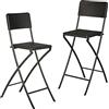 Relaxdays Sgabello Alto Pieghevole, Set da 2, H: 78 cm, Sedia da Bar con Schienale e Poggiapiedi, Aspetto Rattan, Nero