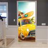 A.Monamour Adesivo Porta Autoadesiva Auto Retrò Con Tavola Da Surf E Valigie Su Una Spiaggia Con Palme Vinile PVC Adesivi per Porte Interne 3D Pellicola Adesiva Poster Sticker Murale Decorazione