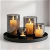 Sziqiqi Portacandele Lanterna Nero con Vassoio: Portacandele Moderni con Vetro Fumé per Candele a Pilastro e Lumini - Set da 4 Lanterna in Metallo per Decorazione Soggiorno Tavolo Balcone Terrazzo