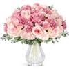 Vicloon Bouquet di Peonie Artificiali in Seta,4 Mazzi di Peonia Artificiale,Peonie Ortensie Finte Realistiche in Seta,Bouquet Fiori Finti di Rosa con Steli Lunghi per Decorazioni,Casa,Feste,Giardino