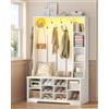 AOGLLATI Appendiabiti Ingresso con Panca Scarpiera e LED, 100x36x180cm | Appendiabiti da Terra Moderno con Scarpiera, 10 Vani Portascarpe, 8 Ganci in Metallo, 4 Scomparti, per Corridoio, Ingresso