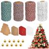 JABNOW Kit Macrame Corda Tema Natalizio Filo per Macrame 4 Pezzi Natale Corde 2mm*100m con 4 Tipi di Cartellini +10 Campanellini, Filo per Macramè per Lavoro a Maglia DIY Natale Fai da te Regali