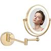 DOWRY Specchio Trucco con Luci da Parete Oro, Ingranditore da Muro 7x/1x, Braccio Estensibile, Rotazione 360° Bifacciale, Diametro 20 cm, per Bagno