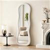 Simurq Specchio da pavimento Ondulato Full Length 160x50cm con cornice in flanella | Specchio grande con supporto, cornice effetto flanella, vetro temperato HD, da appoggiare, sospeso o sospeso, per soggiorno