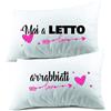 Social Crazy Coppia Federe Cuscini - matrimoniali - frase amore - mai a letto arrabbiati - Made in italy Cotone 100% (Bianco)