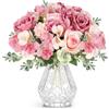 Vicloon Bouquet di Peonie Artificiali in Seta,2 Mazzi di Peonia Artificiale,Peonie Ortensie Finte Realistiche in Seta,Bouquet Fiori Finti di Rosa con Steli Lunghi per Decorazioni,Casa,Feste,Giardino