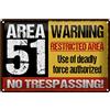 Femer Targa in metallo con scritta 30 x 20 cm area 51 warning restrictes area