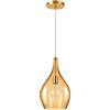 maolo Lampada a Sospensione in Vetro Ambra E27 Ø20 cm, Cavo Regolabile 120 cm | Paralume a goccia H38 cm, rosone in metallo Ø10 cm, 1 luce max 40W, IP20; lampadina E27 sostituibile non inclusa.