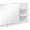 kleankin Specchio Bagno Moderno con 2 Ripiani Laterali 75x10x48 cm Bianco | Ripiano Inferiore, Specchio da Parete, MDF e Vetro