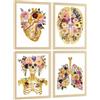 Nacnic Set Di 4 Stampe Anatomia Umana Poster E Quadri Con Cuore Cervello Cranio Polmoni Trachea Bronchi Stile Floreale Dorato Decorazione Da Parete Medica Dimensione A4 Senza Cornice