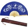 Medigy Ventaglio pieghevole per Kung Fu, drago cinese, in bambù, 33 cm, per arti marziali, tai chi e danza, con drago di buon auspicio (1, blu)