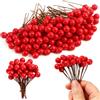 JULBEAR 300 bacche di agrifoglio artificiali rosse per albero di Natale | Fiori artificiali rossi in 2 misure, fiori di carta per commemorazione, decorazione per la festa dei veterani