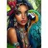 CEOVR Pappagallo Diamond Painting Kit 30x40cm DIY Diamante Kits,Set di Pittura a Diamante Donna Indiana e Uccello
