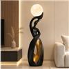Wangyingxu Lampada da Terra Unica, Piantana Mid-Century Nera e Oro | Decorazione Scultorea in Resina con LED a 3 Colori, Luna 3D e Interruttore Touch per Soggiorno o Camera