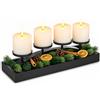 Hanobe Corona dell'avvento Lunga Nera Moderna per Deco Tavolo Natale | Portacandele in metallo per 4 candele, vassoio lungo in legno da 42 cm, corona avent per centrotavola, decorazione natalizia