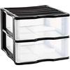 Acan Cassettiera wagon in plastica nera 2 cassetti trasparenti 32,5 x 36,5 x 38 cm. Contenitore in plastica per fogli speciale per ufficio o casa. Utensile di ordinamento per diversi settori.