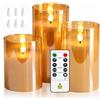 Cnulenzt Set di 3 candele LED senza fiamma in vetro dorato, con telecomando | Funzionamento a batteria, vera cera con timer, per Natale, Halloween e decorazione per la casa