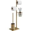 DAZI Porta carta igienica Set in acciaio inox dorato spazzolato, autoportante, completo di scopino WC e cestino porta oggetti, perfetto per organizzare il bagno con eleganza e praticità