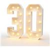 TanjcXliu Decorazione di compleanno a LED, numero 30/40/50/60, decorazione per feste, con cifre illuminate, anniversario, matrimonio, tonalità calde, numeri di compleanno, bianco, altezza 100 cm (30)