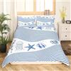 Homemissing Parure da letto a tema oceano mare, copripiumino medusa stella marina, creatura Sealife Stripe, 220 x 240 cm, blu bianco, copripiumino decorazione per camera da letto, 3 pezzi