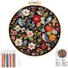 JSRQT Ricamo Starter Kit per Adulto Principianti,Ricamo a Mano a Punto Croce con Motivo a Fiore Colibrì,Cucire Accessori,Embroidery Starter Cucire Kit