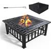 VOUNOT® Braciere da Esterno, 3 in 1 Braciere da Giardino, Fire Pit con Copertura per Campeggio Riscaldamento Terrazza da Campeggio, 81x81x45 cm, Nero