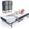 VASAGLE Struttura Letto Pieghevole con Materasso, 200 x 90 x 29,5 cm | Rete per Letto in Acciaio, Materasso 13 cm, 4 Ruote, per Ospiti, Blu, RMB262Q101