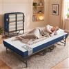 VASAGLE Letto Pieghevole con Materasso, Struttura Letto in Acciaio | Rete a Doghe, 190 x 80 x 29,5 cm, con Ruote per Camera, Blu, Collezione BLOCHIC, RMB240Q101